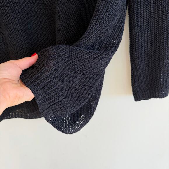 Demylee Linen Knit V-Neck Pullover Long Sleeve Sweater Navy L - Picture 5 of 7